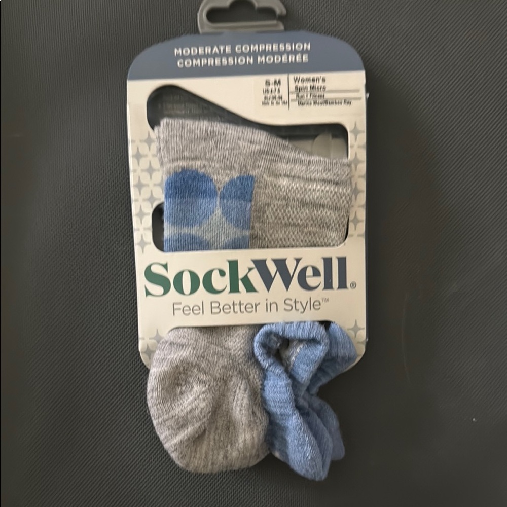 Women’s Sockwell Spin Micro Moderate Compression S-M (Grey/Light Blue) New